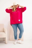 Bluza damska Plus Size masełko z kapturem i nadrukiem fuksja