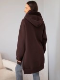 Bluza damska oversize z bawełny z kapturem i kieszenią brązowa