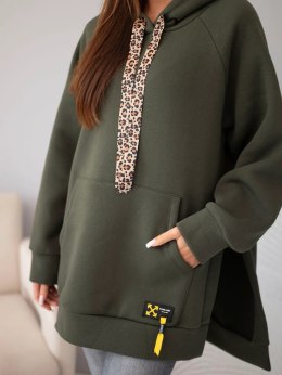 Bluza damska oversize z bawełny z kapturem i kieszenią khaki