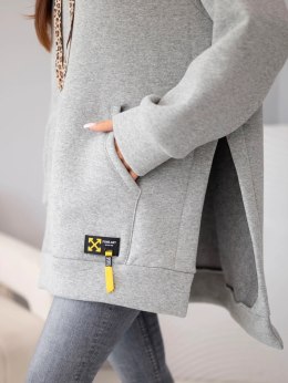 Bluza damska oversize z bawełny z kapturem i kieszenią szara