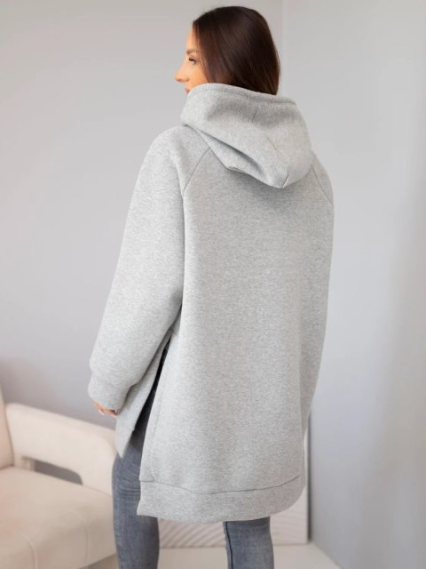 Bluza damska oversize z bawełny z kapturem i kieszenią szara