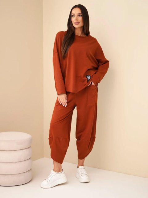 Komplet bawełniany bluza + spodnie rudy