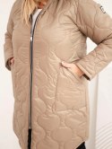 Kurtka damska Plus Size zimowa pikowana z kapturem jasno camelowa