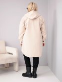 Płaszcz damski Plus Size z kapturem zapinany na guziki beżowy