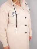 Płaszcz damski Plus Size z kapturem zapinany na guziki beżowy