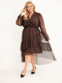 Sukienka damska Plus Size kopertowa z dodatkiem wiskozy brązowa