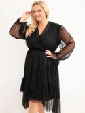 Sukienka damska Plus Size kopertowa z dodatkiem wiskozy czarna