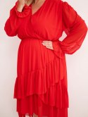 Sukienka damska Plus Size kopertowa z dodatkiem wiskozy czerwona