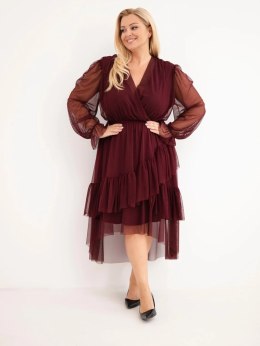 Sukienka damska Plus Size kopertowa z dodatkiem wiskozy śliwkowa