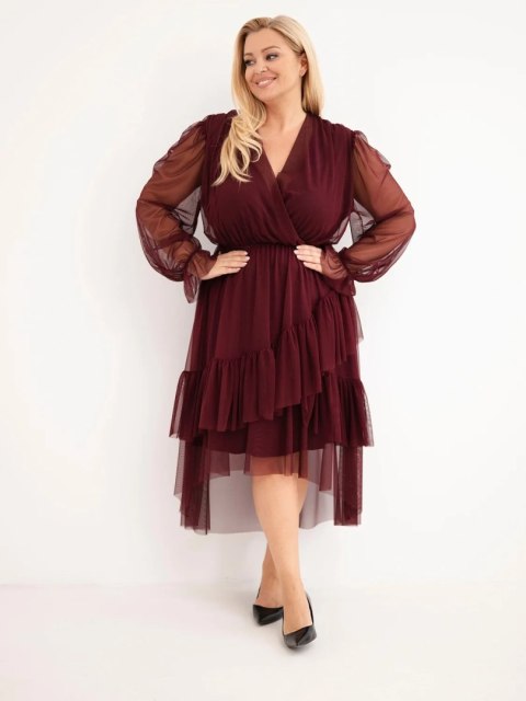 Sukienka damska Plus Size kopertowa z dodatkiem wiskozy śliwkowa