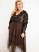 Sukienka damska Plus Size z cekinami z dodatkiem wiskozy brązowa