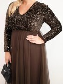 Sukienka damska Plus Size z cekinami z dodatkiem wiskozy brązowa