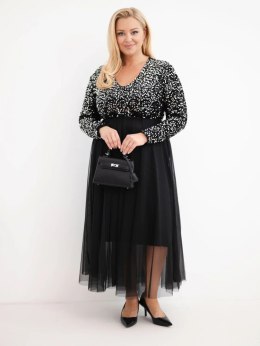 Sukienka damska Plus Size z cekinami z dodatkiem wiskozy czarna+srebrna