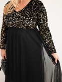 Sukienka damska Plus Size z cekinami z dodatkiem wiskozy czarna+złota