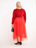 Sukienka damska Plus Size z cekinami z dodatkiem wiskozy czerwona