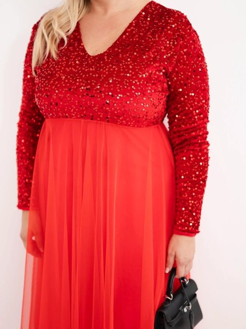 Sukienka damska Plus Size z cekinami z dodatkiem wiskozy czerwona