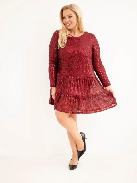 Sukienka damska Plus Size z dodatkiem wiskozy i cekinami bordowa