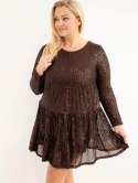 Sukienka damska Plus Size z dodatkiem wiskozy i cekinami brązowa