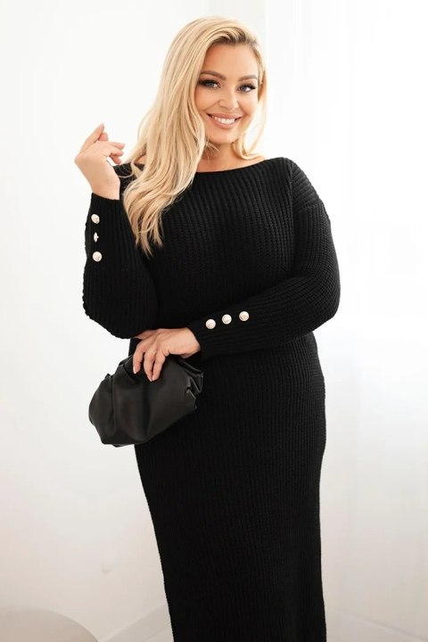 Sukienka swetrowa damska Plus Size z moherem czarna