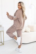 689-1 Komplet dresowy damski z bluzą oversize i spodniami z wiązaniem - cappuccino Numoco basic
