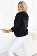 691-1 Rozpinana bluza damska z kapturem i ozdobnym zamkiem - czarna Numoco basic