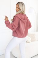 691-2 Rozpinana bluza damska z kapturem i ozdobnym zamkiem - ciemny róż Numoco basic