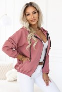 691-2 Rozpinana bluza damska z kapturem i ozdobnym zamkiem - ciemny róż Numoco basic