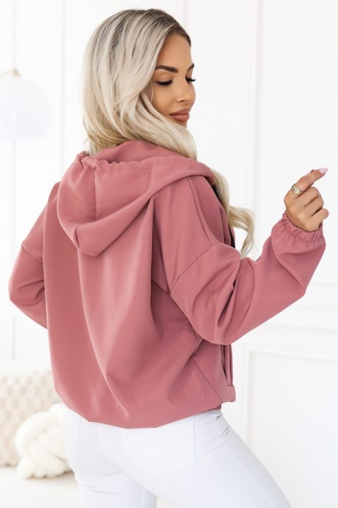 691-2 Rozpinana bluza damska z kapturem i ozdobnym zamkiem - ciemny róż Numoco basic