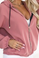691-2 Rozpinana bluza damska z kapturem i ozdobnym zamkiem - ciemny róż Numoco basic