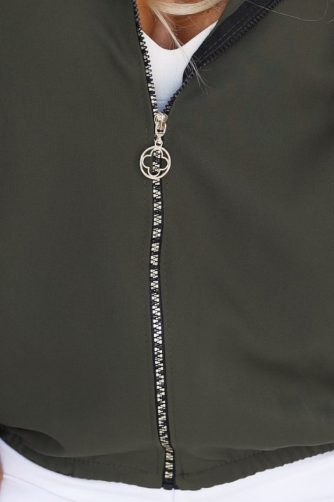 691-4 Rozpinana bluza damska z kapturem i ozdobnym zamkiem - khaki Numoco basic