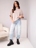 Sweter damski oversize z asymetrycznym dekoltem i półgolfem beżowy melanż