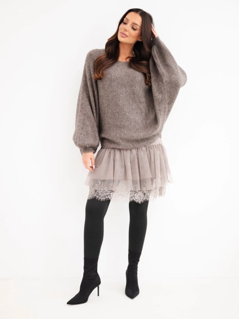 Sweter damski z sukienką z wiskozy i koronką fango