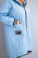 Kurtka damska Plus Size pikowana z kapturem i sportowymi mankietami niebieska