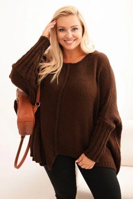 Sweter damska Plus Size z akrylem o luźnym kroju i rękawem 3/4 brązowy