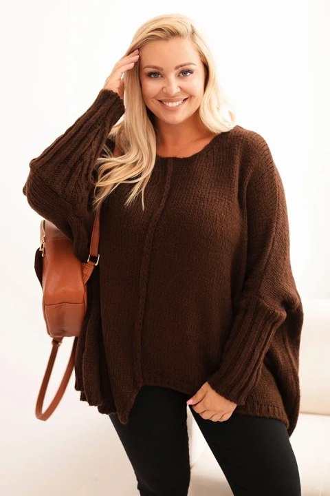 Sweter damska Plus Size z akrylem o luźnym kroju i rękawem 3/4 brązowy