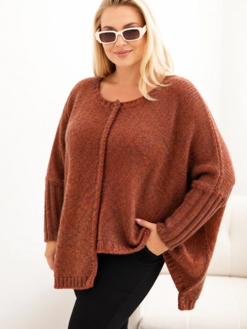 Sweter damska Plus Size z akrylem o luźnym kroju i rękawem 3/4 rudy