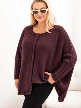 Sweter damska Plus Size z akrylem o luźnym kroju i rękawem 3/4 śliwkowy