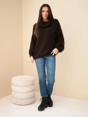 Sweter damski luźny z dodatkiem wełny z golfem brązowy