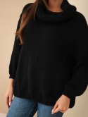 Sweter damski luźny z dodatkiem wełny z golfem czarny