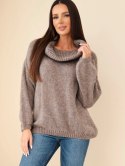 Sweter damski luźny z dodatkiem wełny z golfem fango