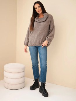 Sweter damski luźny z dodatkiem wełny z golfem fango