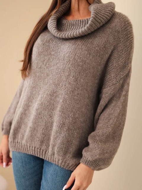 Sweter damski luźny z dodatkiem wełny z golfem fango