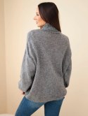 Sweter damski luźny z dodatkiem wełny z golfem szary