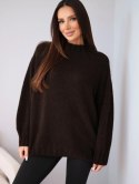 Sweter damski luźny z dodatkiem wełny z półgolfem brązowy