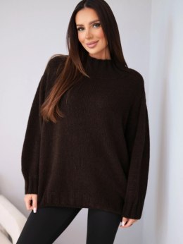 Sweter damski luźny z dodatkiem wełny z półgolfem brązowy