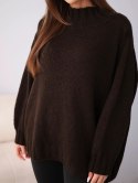 Sweter damski luźny z dodatkiem wełny z półgolfem brązowy