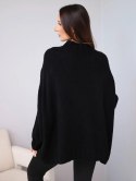 Sweter damski luźny z dodatkiem wełny z półgolfem czarny