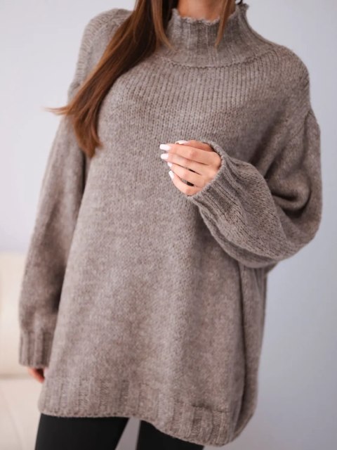 Sweter damski luźny z dodatkiem wełny z półgolfem fango