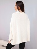 Sweter damski luźny z dodatkiem wełny z półgolfem jasnobeżowy