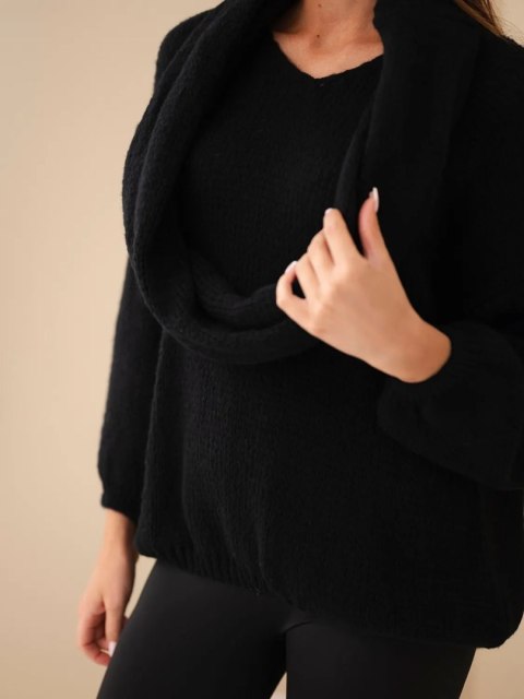 Sweter damski z dodatkiem wełny i kominem czarny
